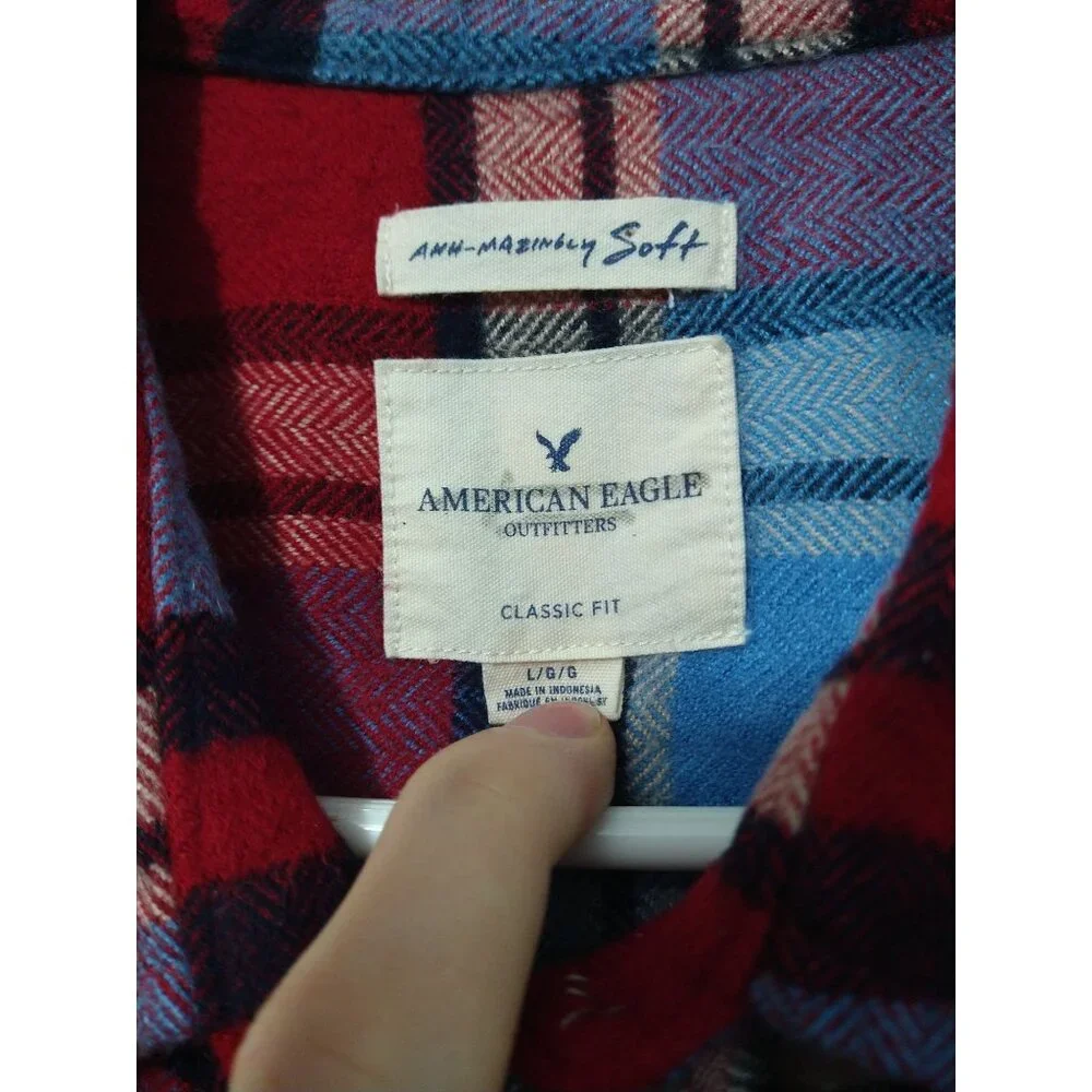 American Eagle Shirt Womens Large Red Plaid Flannel Ahh Mazingly Soft Classic - Picture 7 of 9
